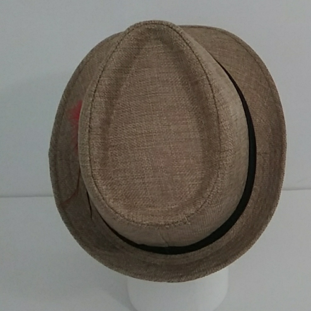 New Tan And Black Feather Fedora - Picture 3 of 4